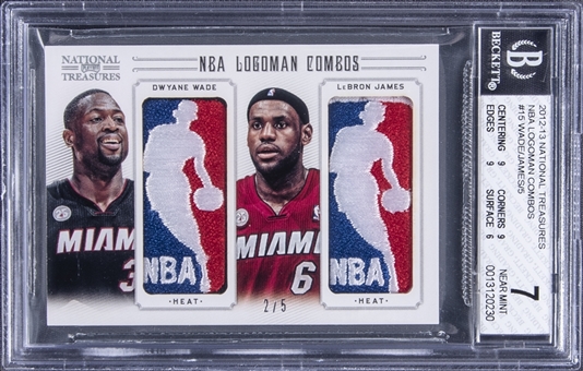 2012-13 Panini National Treasures "NBA Logoman Combos" #15 Dwyane Wade/LeBron James Logoman Game Used Patch Card (#2/5) – BGS NM 7